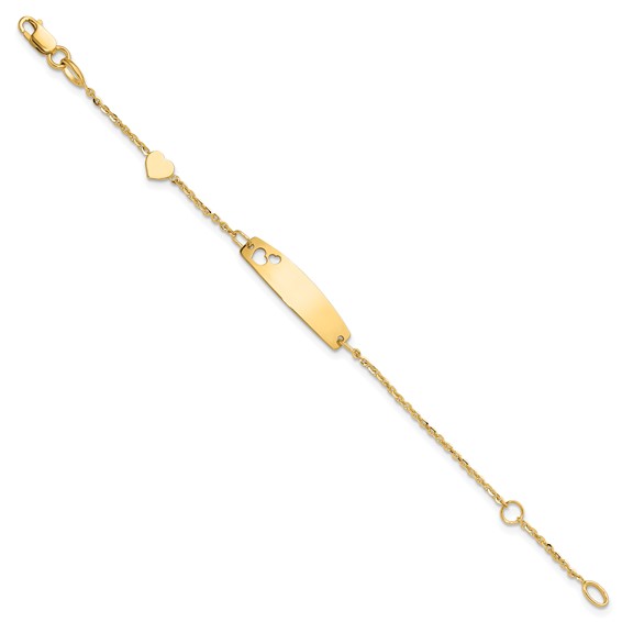 14K Polished Heart and 24x6mm Cut-out Heart Plate 5.5 inch Baby/Child ID Bracelet