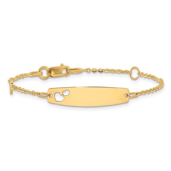 14K Polished Heart and 24x6mm Cut-out Heart Plate 5.5 inch Baby/Child ID Bracelet