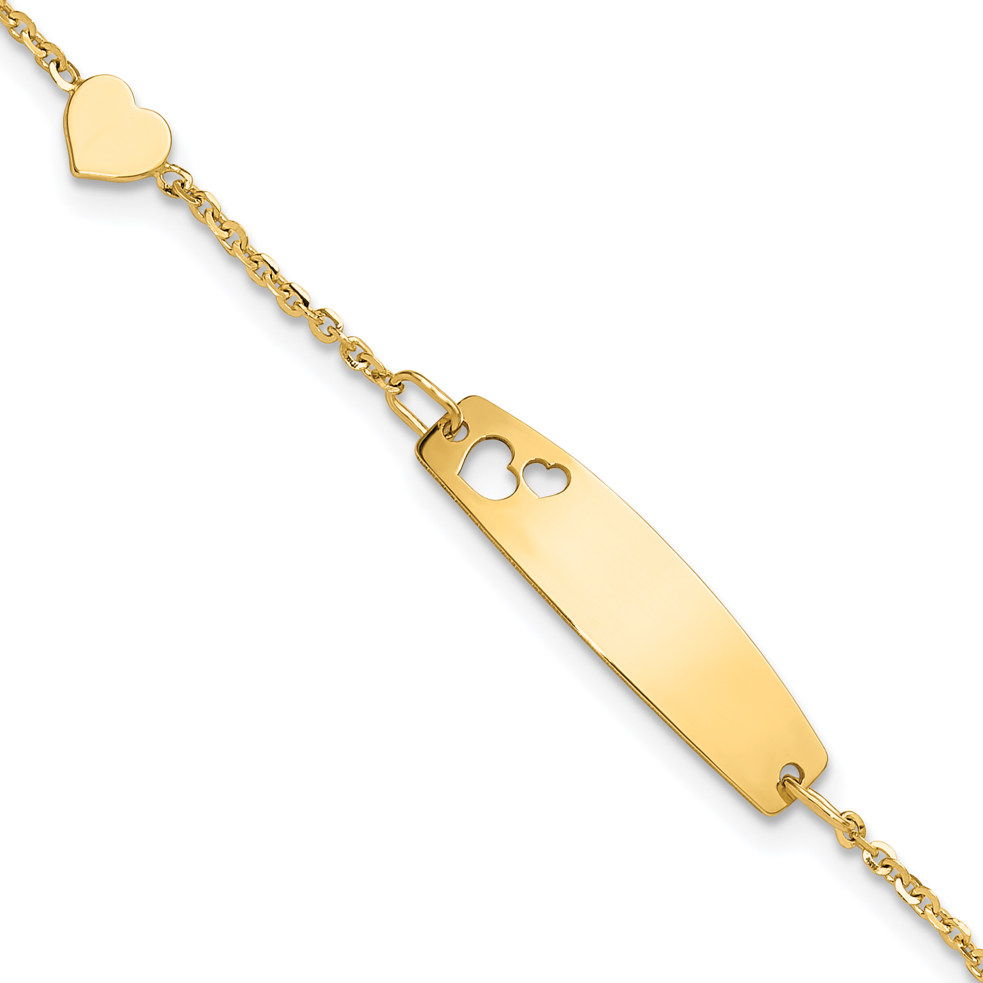 14K Polished Heart and 24x6mm Cut-out Heart Plate 5.5 inch Baby/Child ID Bracelet (BID127-5.5)
