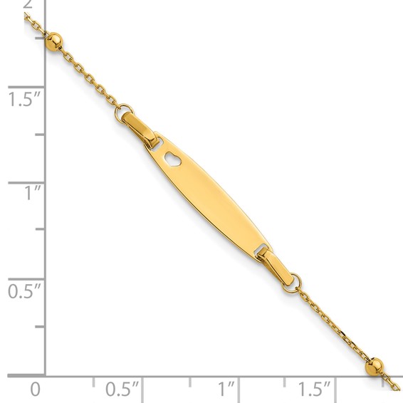 14K Polished Beaded Cut-out Heart 24x4.7mm Plate 5 inch Baby/Child ID Bracelet with 1 inch Extender