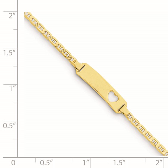 14k Polished Solid Chain/Solid Plate Anchor Link Cut-out Heart 21.5x4.8mm Plate 5.5 inch Baby/Child ID Bracelet