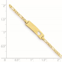 14K Yellow Gold Polished Solid Chain Solid Plate Figaro Link Cut-out Heart 21.4x 5.4mm Plate ID Bracelet, 5.5" view 3