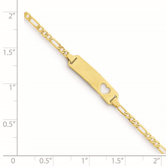 14k Polished Solid Chain/Solid Plate Figaro Link Cut-out Heart 21.4x5.4mm  Plate 5.5 inch Baby/Child ID Bracelet