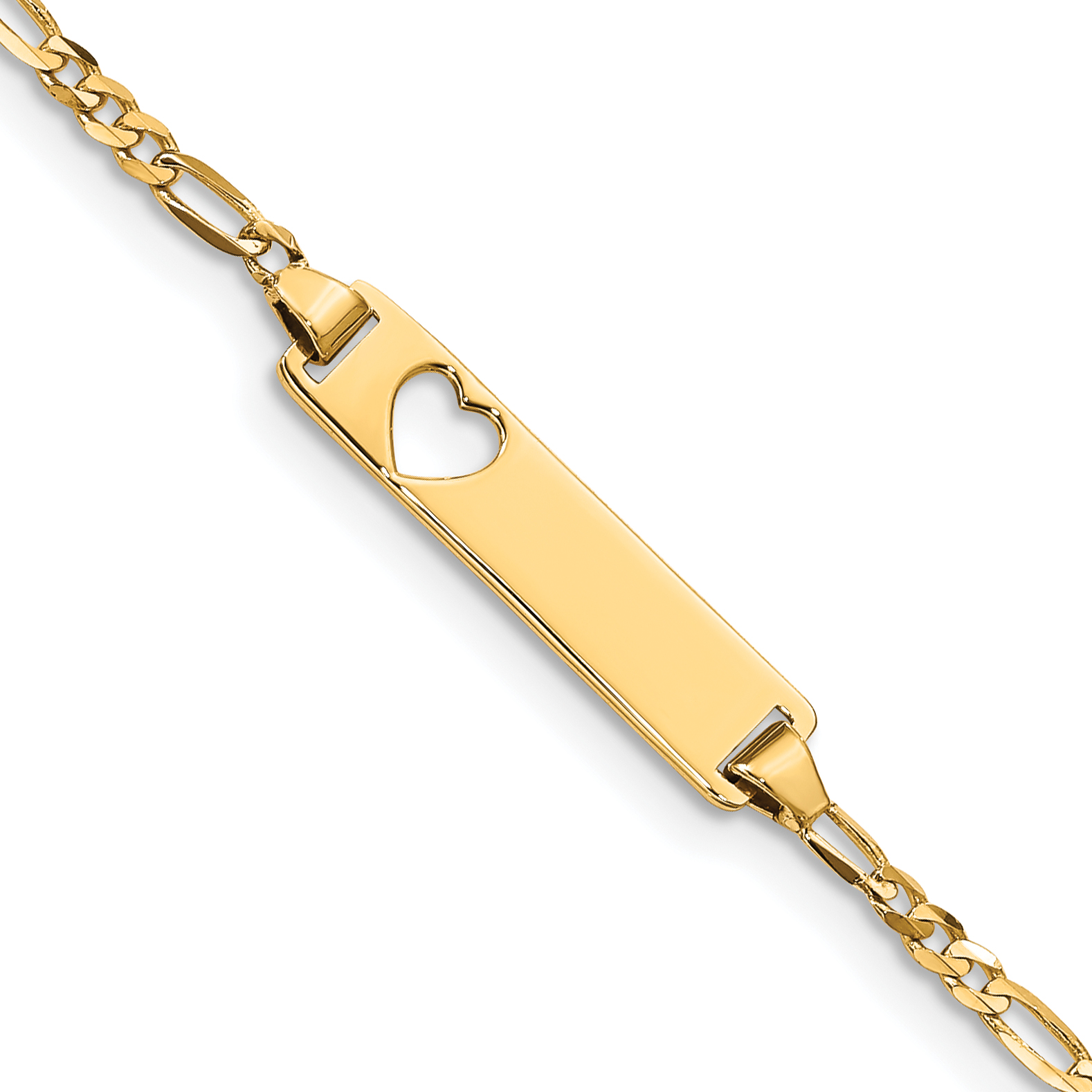 14k Polished Solid Chain/Solid Plate Figaro Link Cut-out Heart 21.4x5.4mm  Plate 5.5 inch Baby/Child ID Bracelet (BID25-5.5)