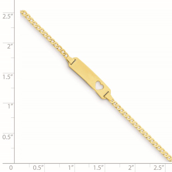 14k Polished Solid Chain/Solid Plate Curb Link Cut-out Heart 21x5mm Plate 5.5 inch Baby/Child ID Bracelet
