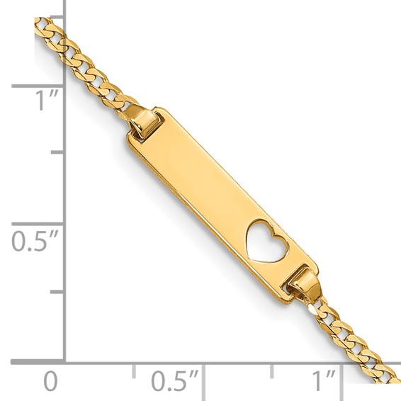 14k Polished Solid Chain/Solid Plate Curb Link Cut-out Heart 21x5mm Plate 5.5 inch Baby/Child ID Bracelet
