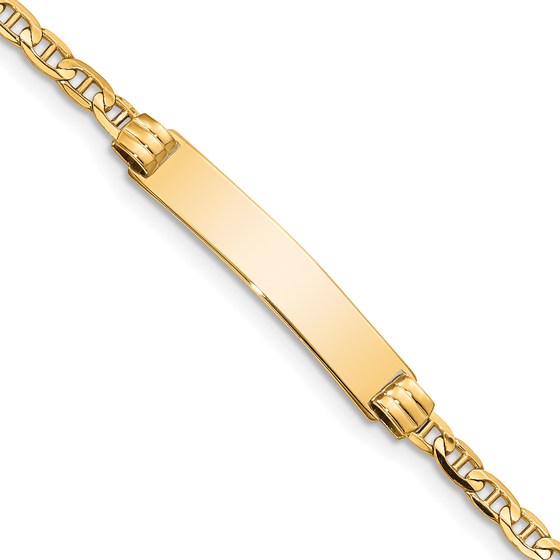 14k Polished Solid Chain/Solid Plate Anchor Link 26x5mm Plate 6 inch Baby/Child ID Bracelet (BID44-6)