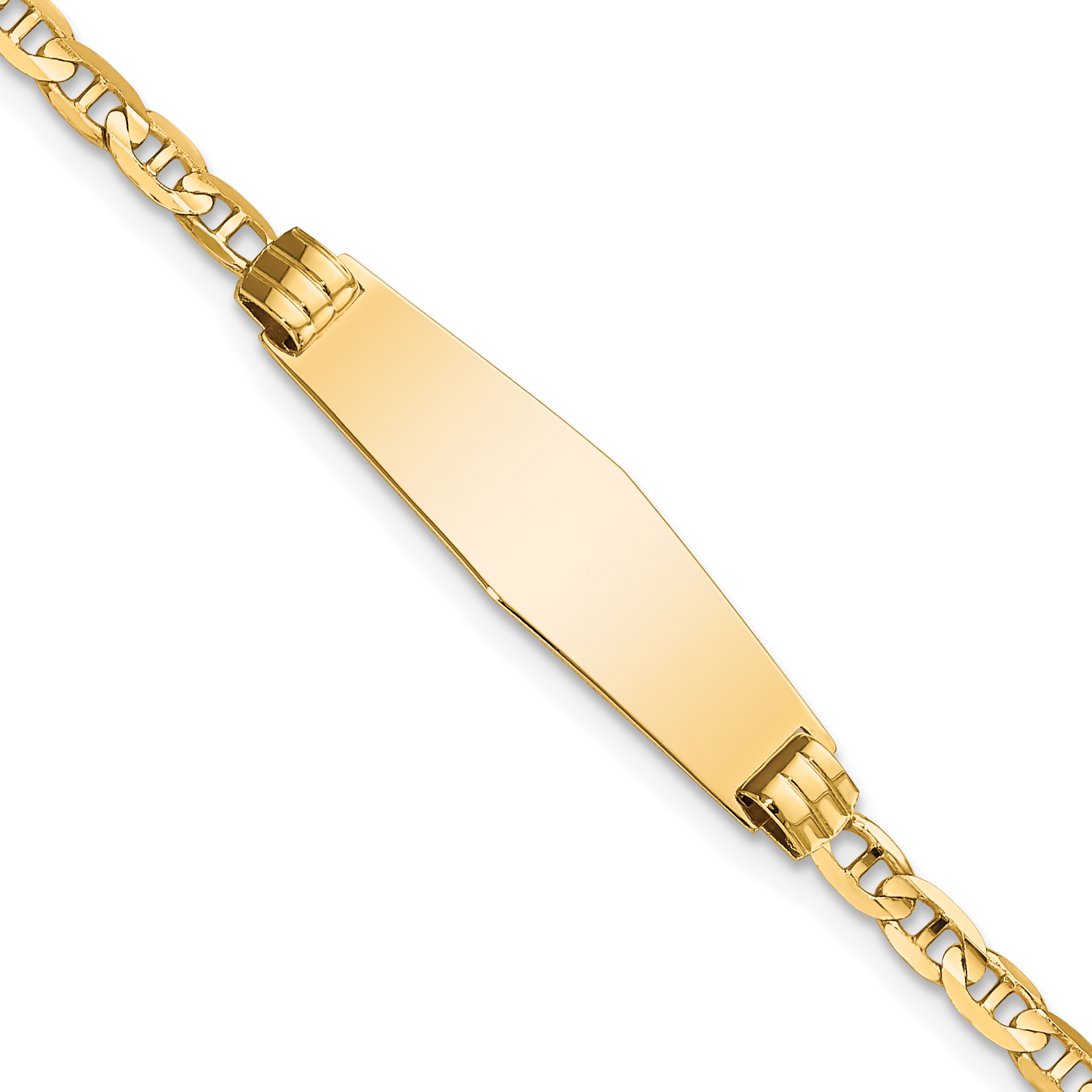 14k Polished Solid Chain/Solid Plate Anchor Link Soft Diamond Shape 26x7.5mm Plate 6 inch Baby/Child ID Bracelet (BID44C-6)