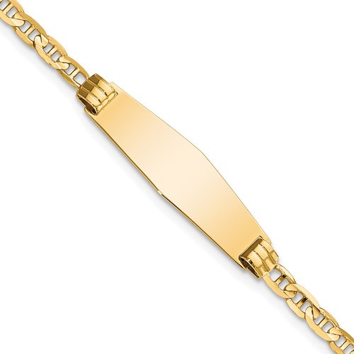 14K Yellow Gold Polished Solid Chain Solid Plate Anchor Link Soft Diamond Shape 26x 7.5mm Plate ID Bracelet, 6"