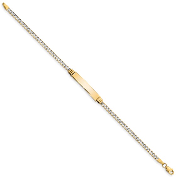 14k with Rhodium Polished Solid Chain/Solid Plate Pavé Curb Link 26x5mm Plate 6 inch Baby/Child ID Bracelet