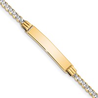 14K with Rhodium Polished Solid Chain Solid Plate Pav‚ Curb Link 26x5mm Plate 6 Inch ID Bracelet view 1