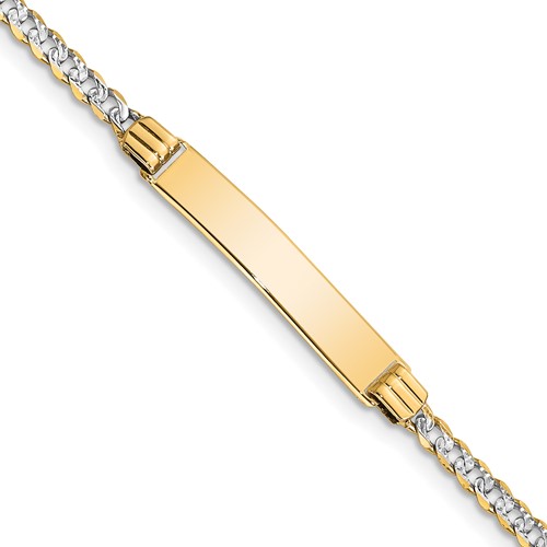 14K Bracelet with Rhodium Polished Solid Chain Solid Plate Pavé Curb Link 26x 5mm Plate ID, 6"