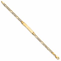 14K with Rhodium Polished Solid Chain Solid Plate Pav‚ Figaro Link 26x5mm Plate 6 Inch ID Bracelet view 2