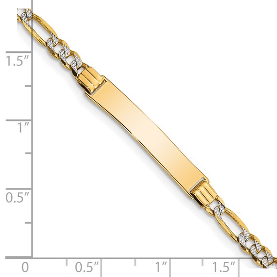 14k with Rhodium Polished Solid Chain/Solid Plate Pavé Figaro Link 26x5mm Plate 6 inch Baby/Child ID Bracelet