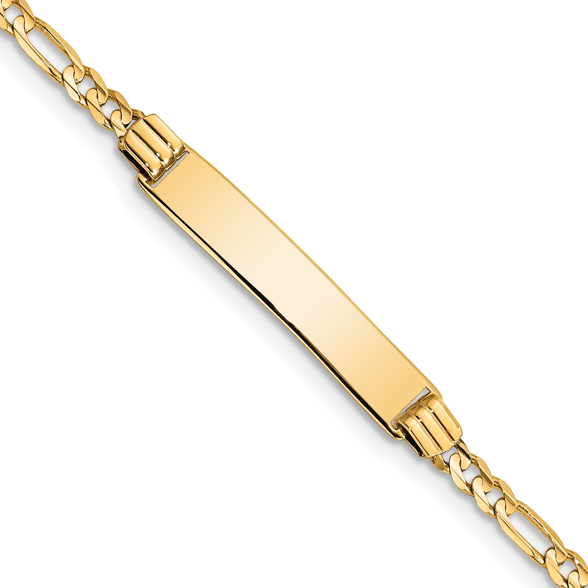 14k Polished Solid Chain/Solid Plate Figaro Link 26x5mm Plate 6 inch Baby/Child ID Bracelet (BID48-6)