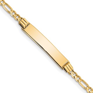 14k Polished Solid Chain/Solid Plate Figaro Link 26x5mm Plate 6 inch Baby/Child ID Bracelet