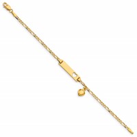 14K Polished Solid Chain Solid Plate Cut-out Heart with Heart Dangle Figaro Link 21x5mm Plate 6 Inch ID Bracelet view 2