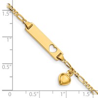 14K Polished Solid Chain Solid Plate Cut-out Heart with Heart Dangle Figaro Link 21x5mm Plate 6 Inch ID Bracelet view 3