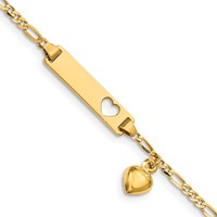 14K Polished Solid Chain Solid Plate Cut-out Heart with Heart Dangle Figaro Link 21x5mm Plate 6 Inch ID Bracelet view 1