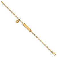 14K Polished Solid Chain Solid Plate Heart Dangle Figaro Link 21x6mm Plate 6 Inch ID Bracelet view 2