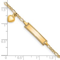 14K Polished Solid Chain Solid Plate Heart Dangle Figaro Link 21x6mm Plate 6 Inch ID Bracelet view 3