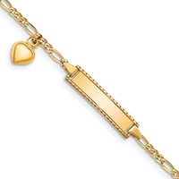 14K Polished Solid Chain Solid Plate Heart Dangle Figaro Link 21x6mm Plate 6 Inch ID Bracelet view 1