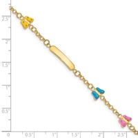 14K Yellow Gold Polished Pink Blue Yellow Enamel Butterflies and 18x 3mm Plate Bracelet with 0.5 Inch Extender ID, 6" view 3