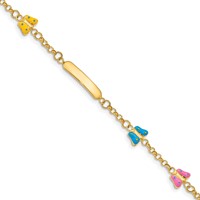 14K Yellow Gold Polished Pink Blue Yellow Enamel Butterflies and 18x 3mm Plate Bracelet with 0.5 Inch Extender ID, 6" view 1