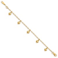 14K Yellow Gold Puffed Heart Charm Bracelet, 6" view 2