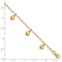 14K Yellow Gold Puffed Heart Charm Bracelet, 6" view 3