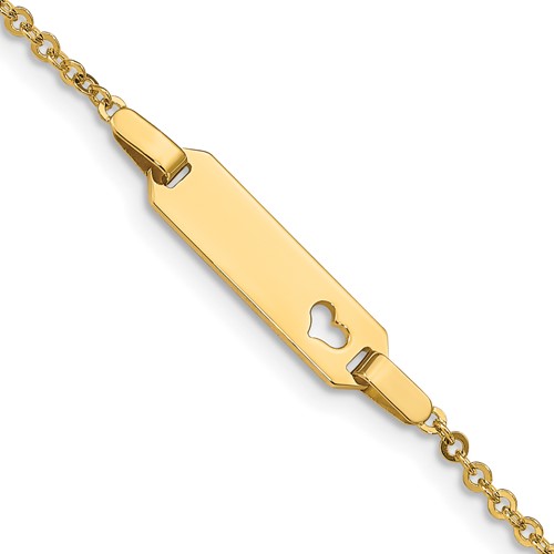 14K Yellow Gold Polished Cut-out Heart 18x 5mm Plate ID Bracelet, 6"
