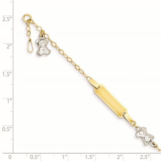 14k Two-tone Polished Teddy Bears and 18x5mm Plate 5.5 inch Baby/Child ID Bracelet with 0.5 inch Extender