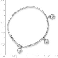 14K White Gold Polished Dangle Heart Bracelet, 6" view 2
