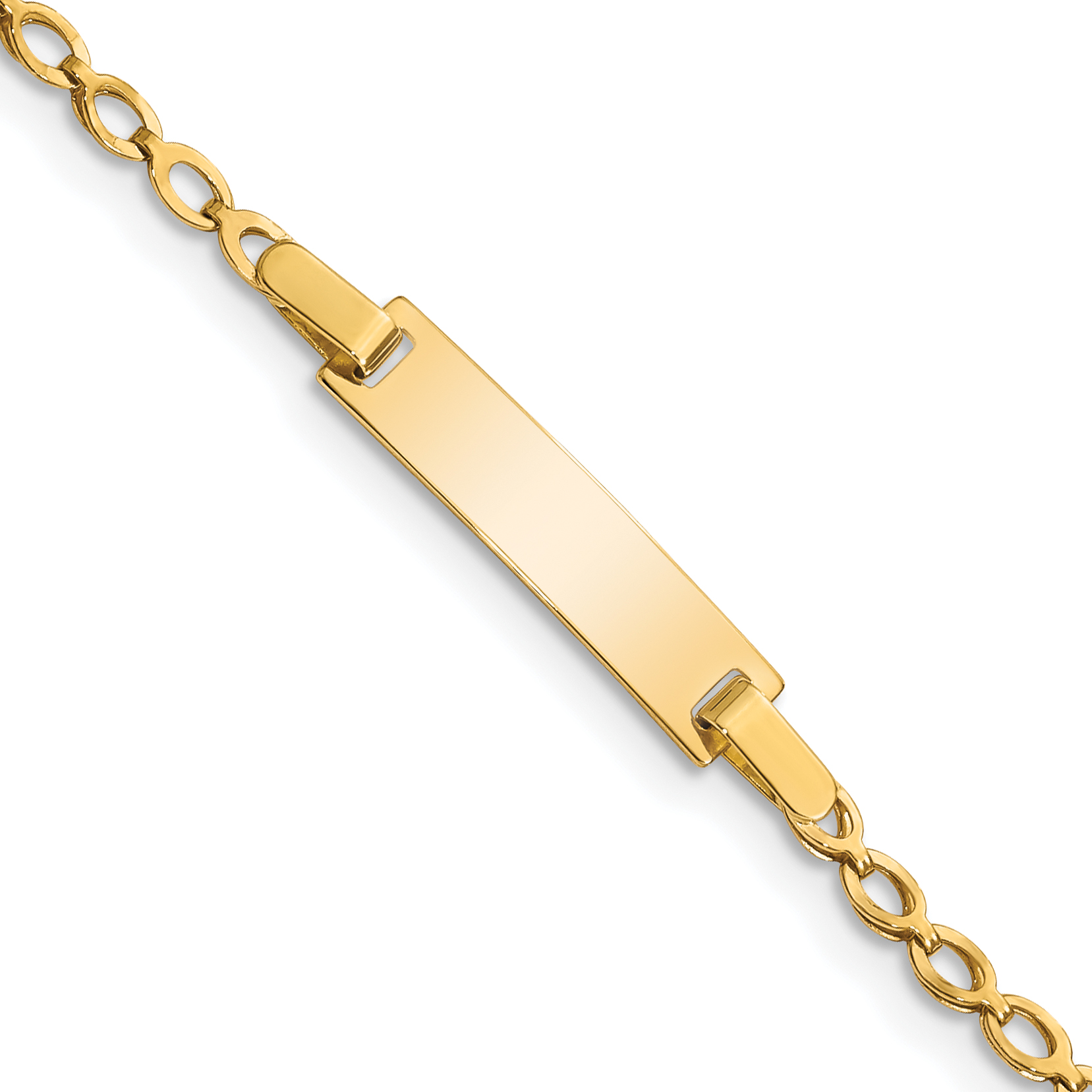 14k Polished Solid Chain/Solid Plate Fancy Link 16x5mm Plate 6 inch Baby/Child ID Bracelet (BID94-6)