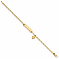 14K Polished Solid Chain Solid Plate Heart Dangle Curb Link 21x5mm Plate 6 Inch ID Bracelet view 2