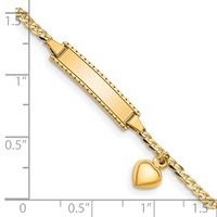 14K Polished Solid Chain Solid Plate Heart Dangle Curb Link 21x5mm Plate 6 Inch ID Bracelet view 3
