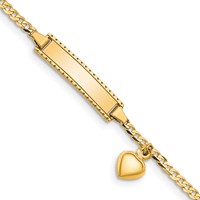 14K Polished Solid Chain Solid Plate Heart Dangle Curb Link 21x5mm Plate 6 Inch ID Bracelet view 1
