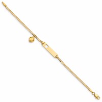 14K Yellow Gold Polished Solid Chain Solid Plate Cut-out Heart Bracelet with Heart Dangle Curb Link 21x5mm Plate ID - 6in view 2