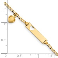14K Yellow Gold Polished Solid Chain Solid Plate Cut-out Heart Bracelet with Heart Dangle Curb Link 21x5mm Plate ID - 6in view 3