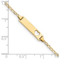 14K Yellow Gold Polished Solid Chain Solid Plate Flat Curb Link Cut-out Heart 20x5mm Plate ID Bracelet - 6in view 3