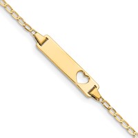 14K Yellow Gold Polished Solid Chain Solid Plate Flat Curb Link Cut-out Heart 20x5mm Plate ID Bracelet - 6in view 1