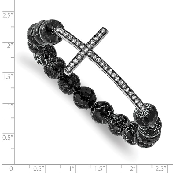 Belle Amore Ss Cz Cross With Fac Agate Stretch Bracelet