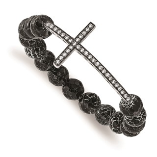 Belle Amore Ss Cz Cross With Fac Agate Stretch Bracelet
