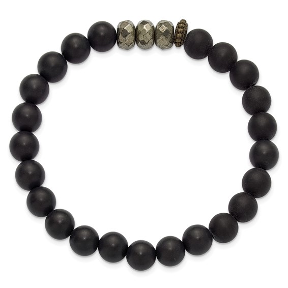 Belle Amore Matte Black Agate, Pyrite, Brass Spacer Bracelet