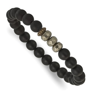 Belle Amore Matte Black Agate, Pyrite, Brass Spacer Bracelet