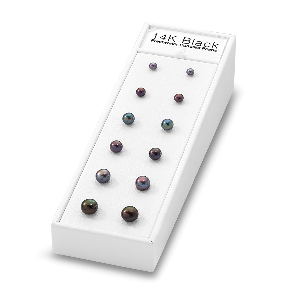 14K Black Freshwater Cultured Pearl Button Stud Posts Plus Display Kit