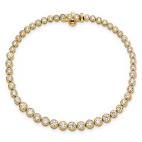 14K Yellow Gold 3 Carat Lab Grown Diamond VS SI+ G+ Complete Round Bezel Set Tennis Bracelet, 7" view 4