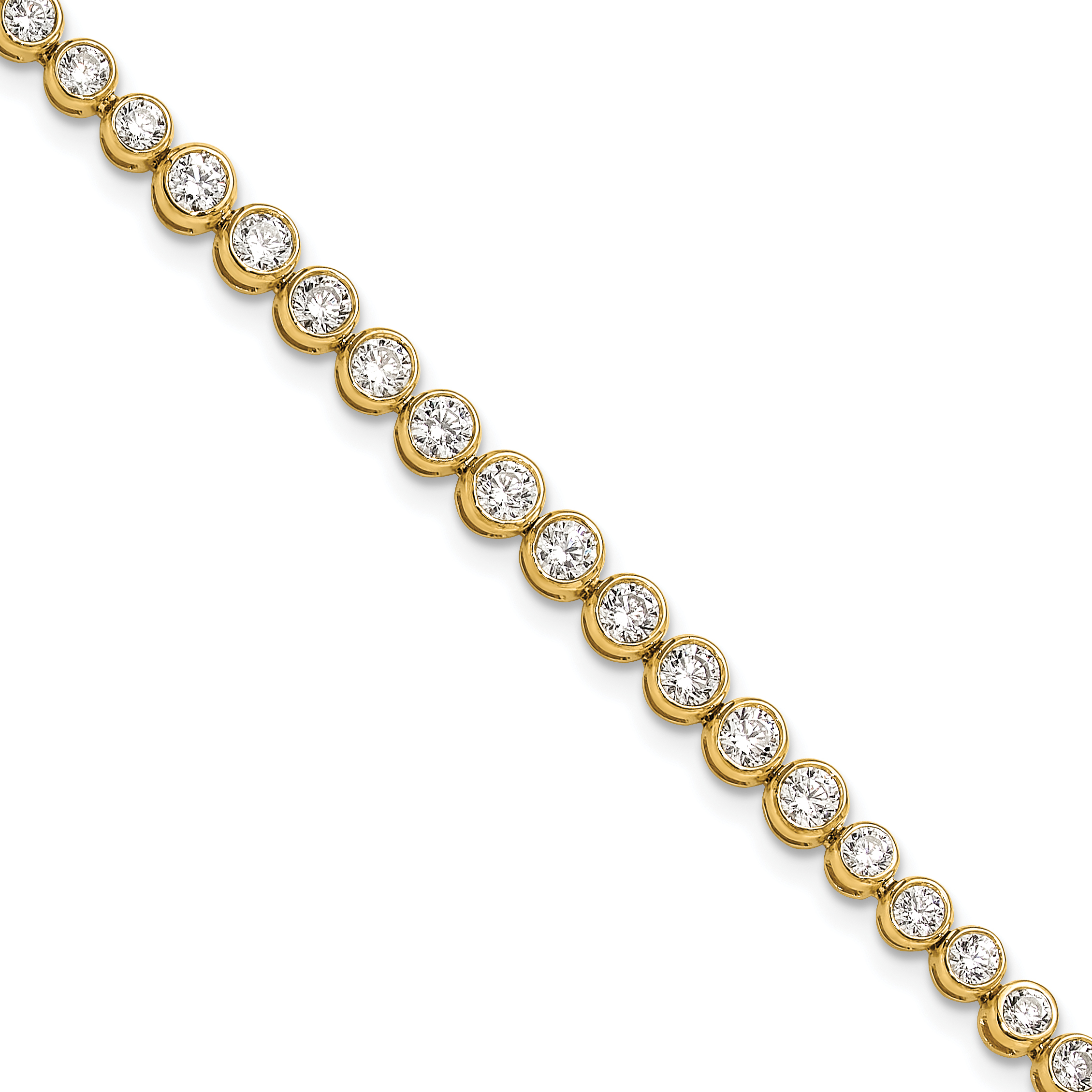 14k 3 carat Lab Grown Diamond VS/SI+ G+ Complete Round Bezel Set 7 inch Tennis Bracelet (BM10003-300-YLG)