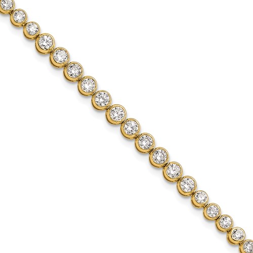 14K Yellow Gold 3 Carat Lab Grown Diamond VS SI+ G+ Complete Round Bezel Set Tennis Bracelet, 7"
