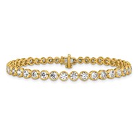 14K Yellow Gold 5 Carat Lab Grown Diamond VS SI+ G+ Complete Round Bezel Set Tennis Bracelet, 7" view 3